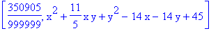 [350905/999999, x^2+11/5*x*y+y^2-14*x-14*y+45]
